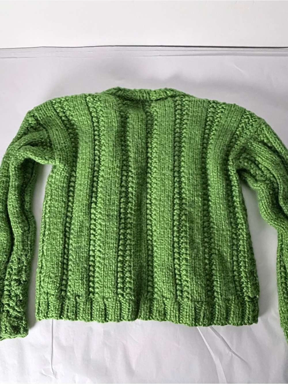 Hand Crafted Cozy Green Chunky Knit Button Cardigan for Kids - Picture 4 of 5